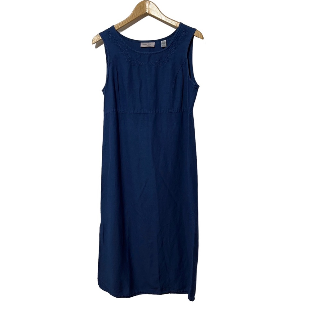 Karen Scott Sport Linen Tank Dress Womens Med Floral Embellished Vintage